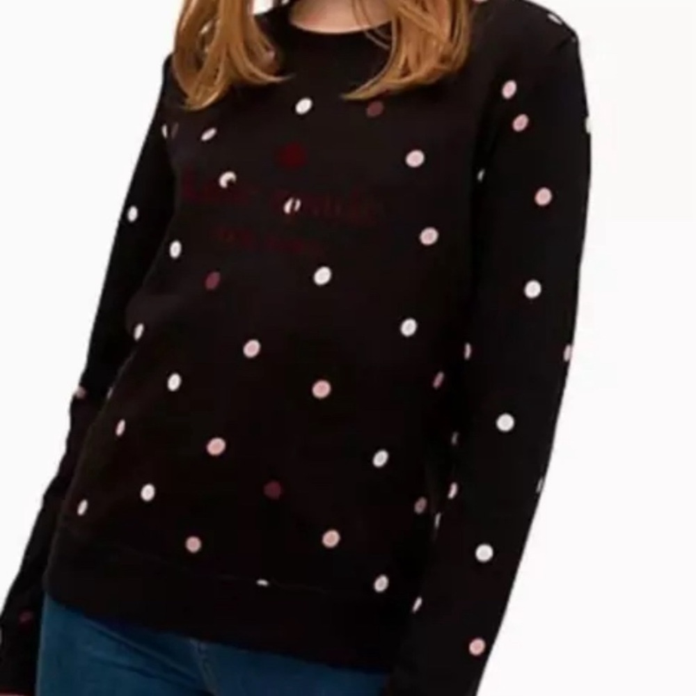 Kate Spade Crew Neck Brooke Street Bakery Black Pink Polka Dot Sweatshirt Small